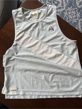 Tracksmith Athletic Tank Mesh in Pale Blue & White